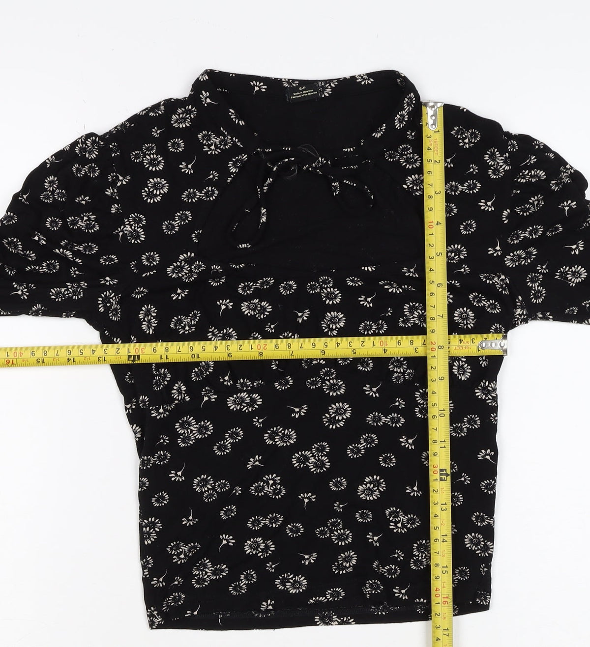 Urban Outfitters Women Black Floral Cropped Tie Neck Blouse Size S