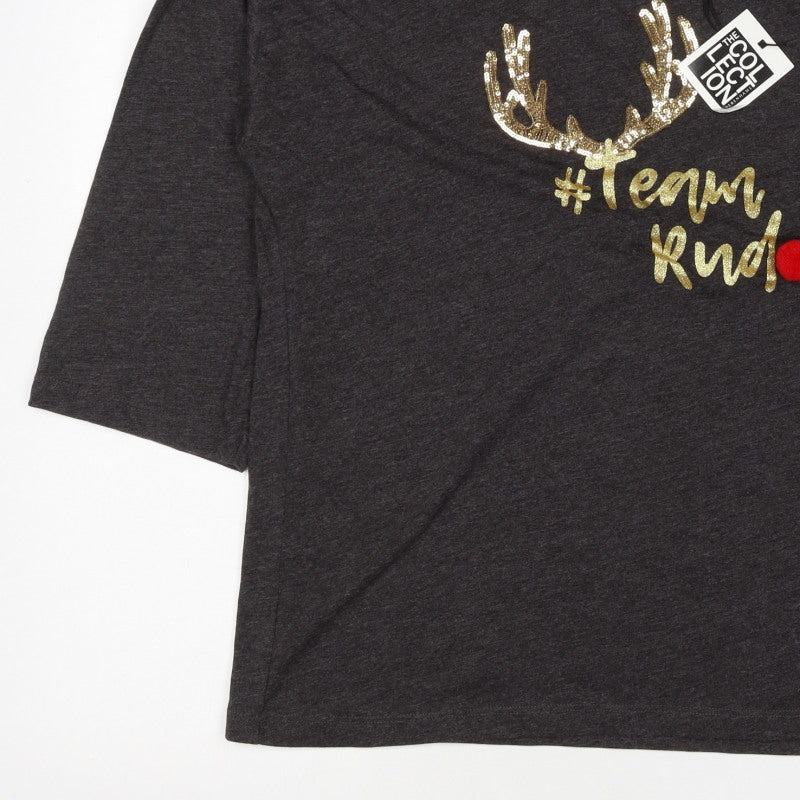 Debenhams Collection Women's Grey Size 20 Jersey Christmas Reindeer Top