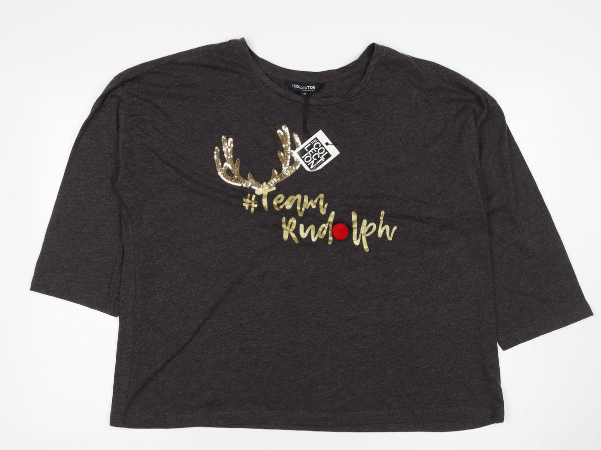 Debenhams Collection Women's Grey Size 20 Jersey Christmas Reindeer Top