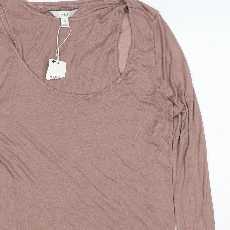 M&S Womens Brown Size 16 Lyocell Layered Scoop Neck Jersey Top