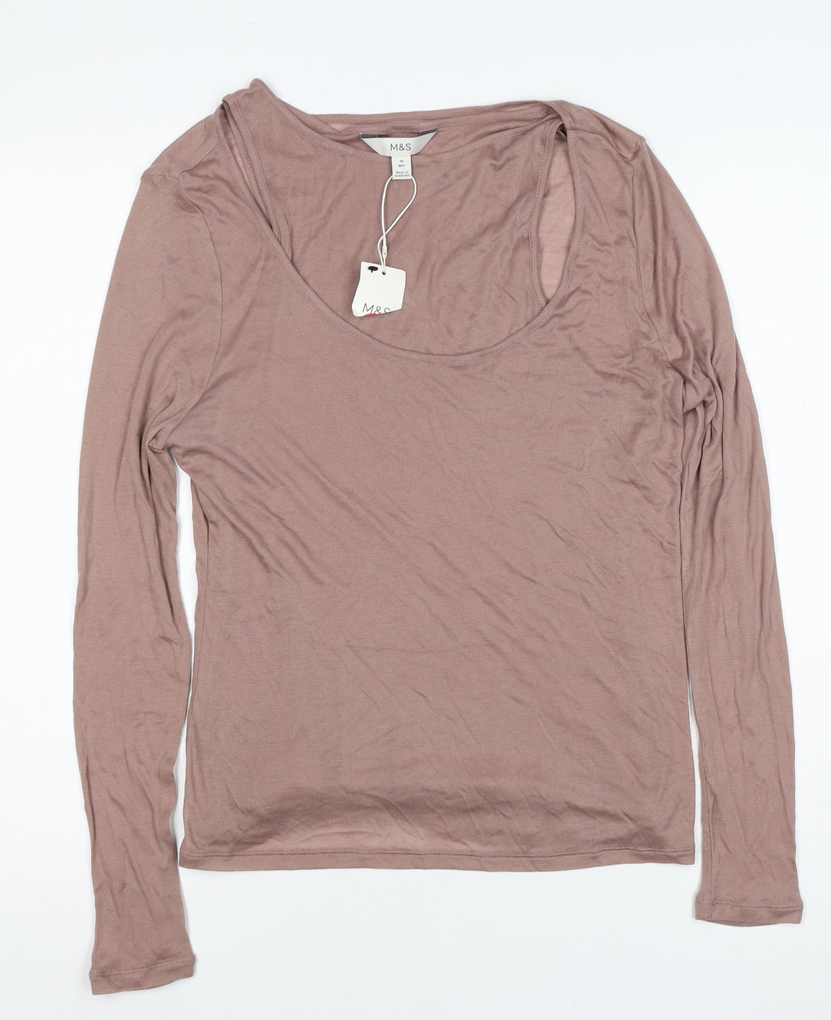 M&S Womens Brown Size 16 Lyocell Layered Scoop Neck Jersey Top