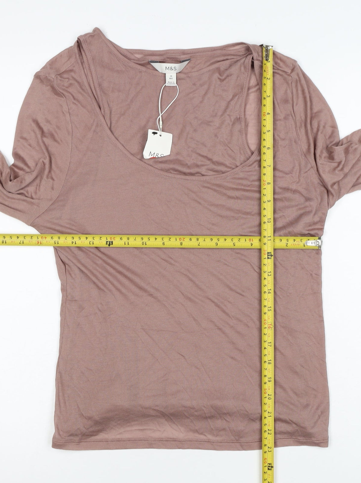 M&S Womens Brown Size 16 Lyocell Layered Scoop Neck Jersey Top
