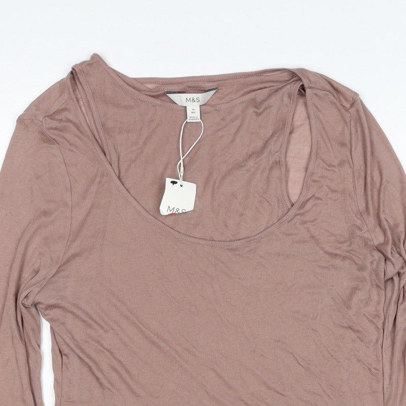 M&S Womens Brown Size 16 Lyocell Layered Scoop Neck Jersey Top