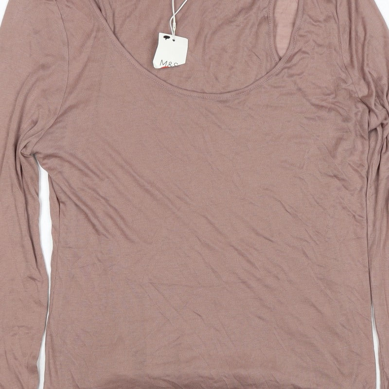 M&S Womens Brown Size 16 Lyocell Layered Scoop Neck Jersey Top