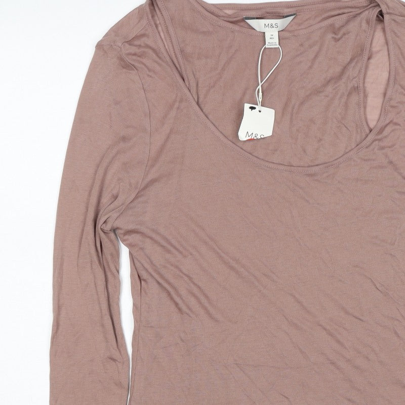 M&S Womens Brown Size 16 Lyocell Layered Scoop Neck Jersey Top
