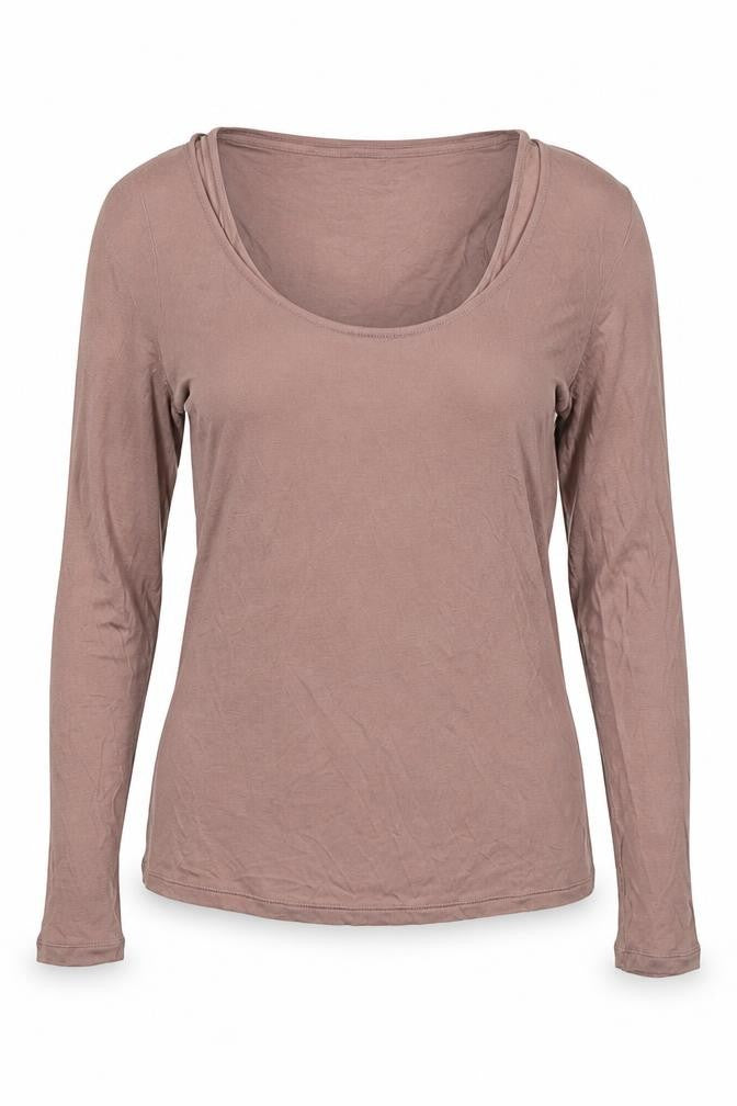 M&S Womens Brown Size 16 Lyocell Layered Scoop Neck Jersey Top