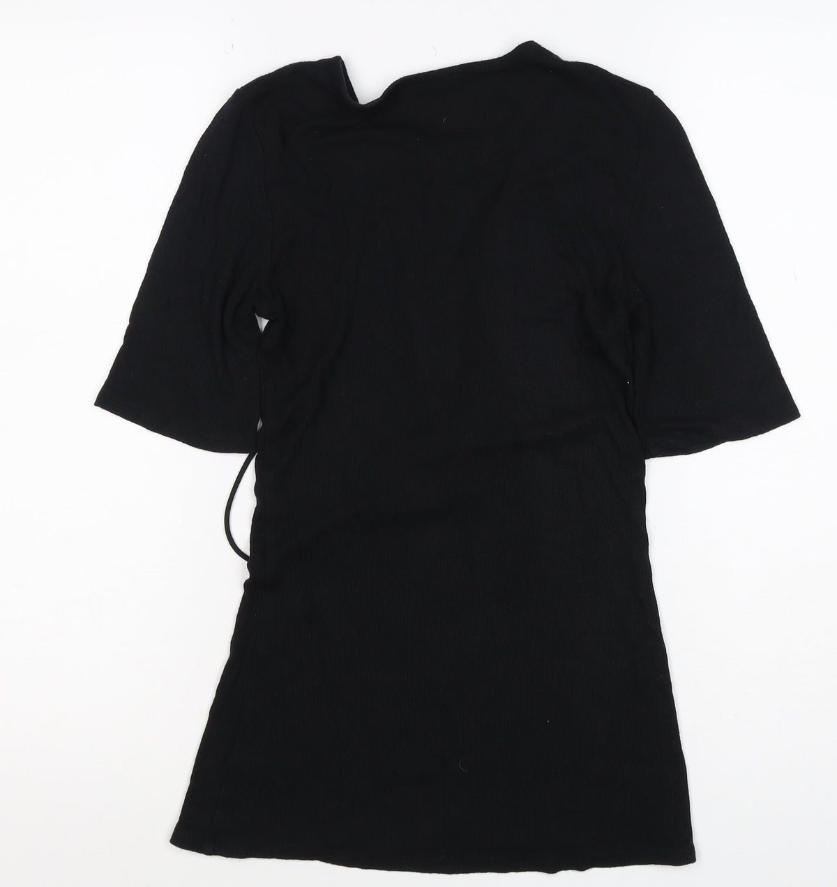 Express Women Black M Lace-Up Ribbed Tunic Blouse 3/4 Bell Sleeve