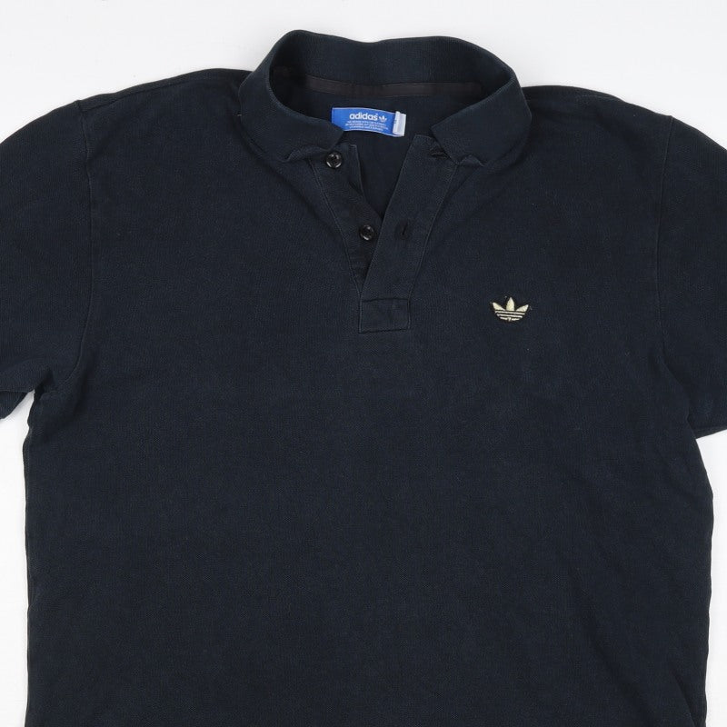 Adidas Originals Men's Black M Cotton Logo Short Sleeve Polo Shirt