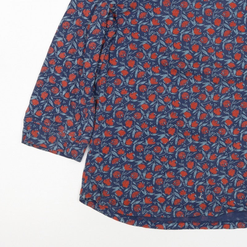 Seasalt Women Blue Floral Organic Cotton 3/4 Sleeve Blouse UK 18