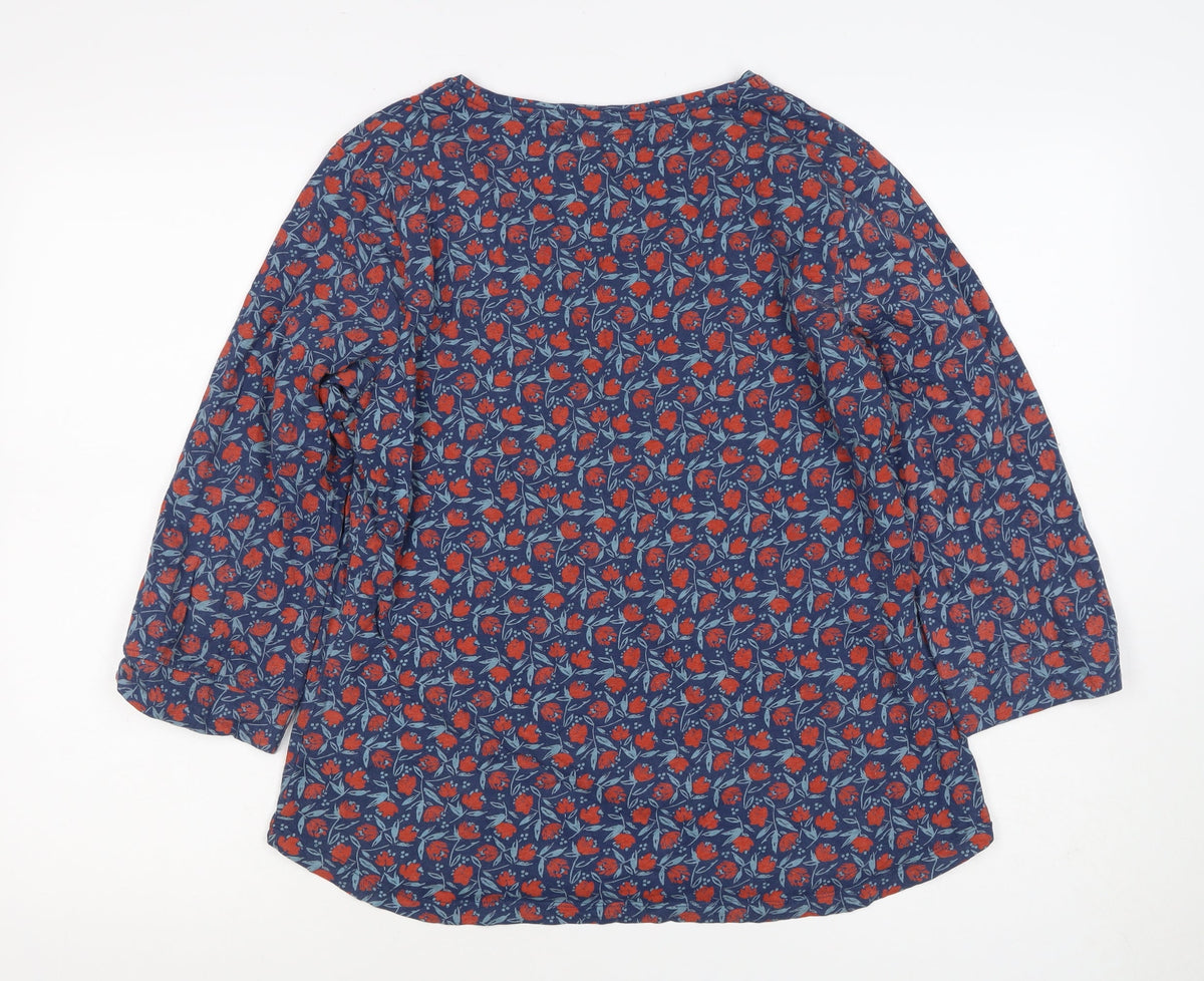Seasalt Women Blue Floral Organic Cotton 3/4 Sleeve Blouse UK 18