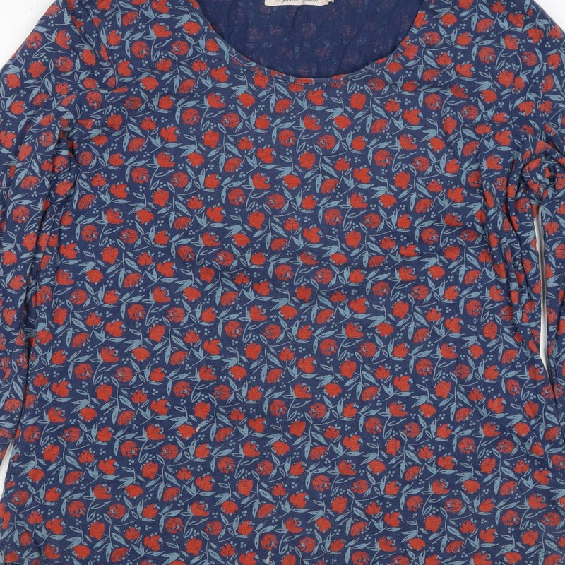 Seasalt Women Blue Floral Organic Cotton 3/4 Sleeve Blouse UK 18