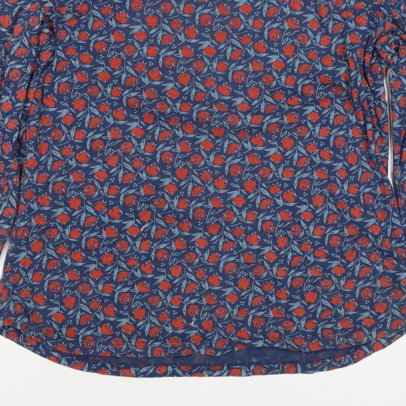 Seasalt Women Blue Floral Organic Cotton 3/4 Sleeve Blouse UK 18