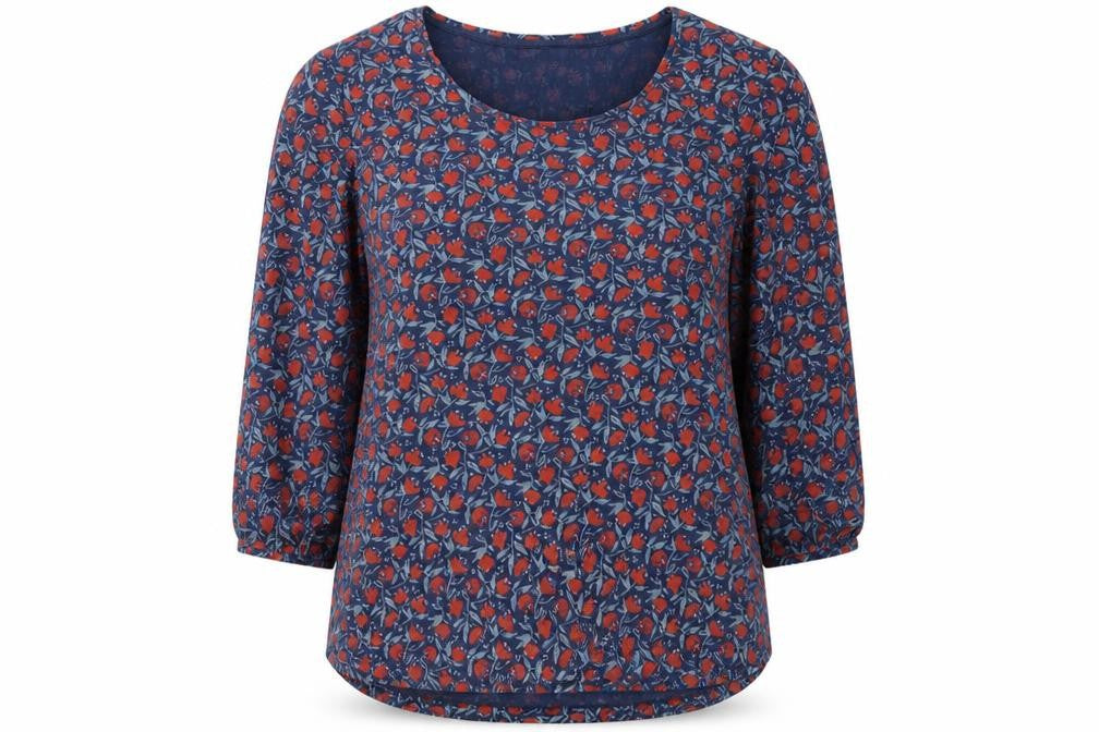 Seasalt Women Blue Floral Organic Cotton 3/4 Sleeve Blouse UK 18
