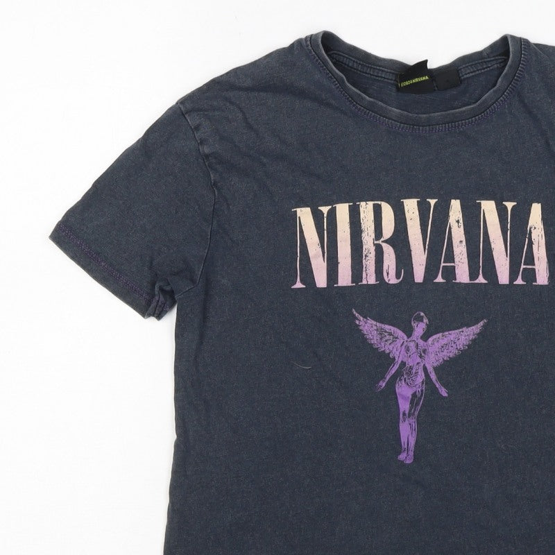 Nirvana Girls Grey 8-9 Years Graphic Band Music Short Sleeve T-Shirt