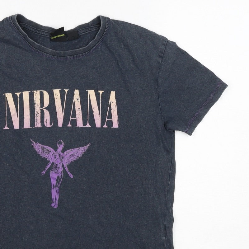 Nirvana Girls Grey 8-9 Years Graphic Band Music Short Sleeve T-Shirt