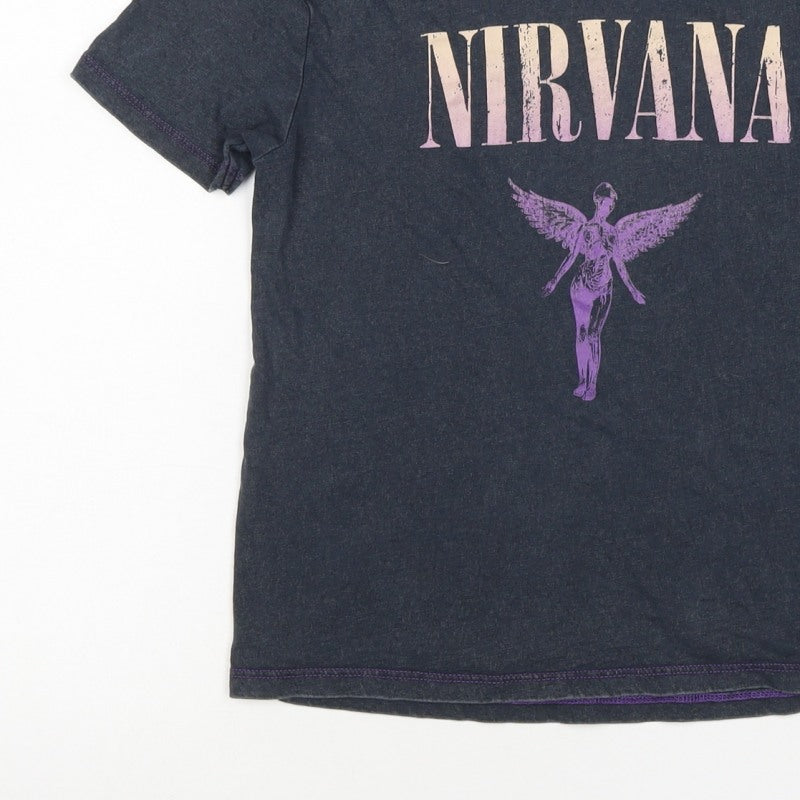 Nirvana Girls Grey 8-9 Years Graphic Band Music Short Sleeve T-Shirt