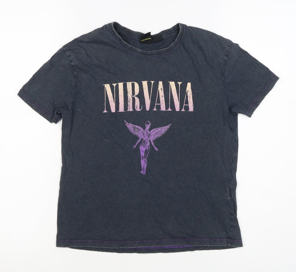 Nirvana Girls Grey 8-9 Years Graphic Band Music Short Sleeve T-Shirt