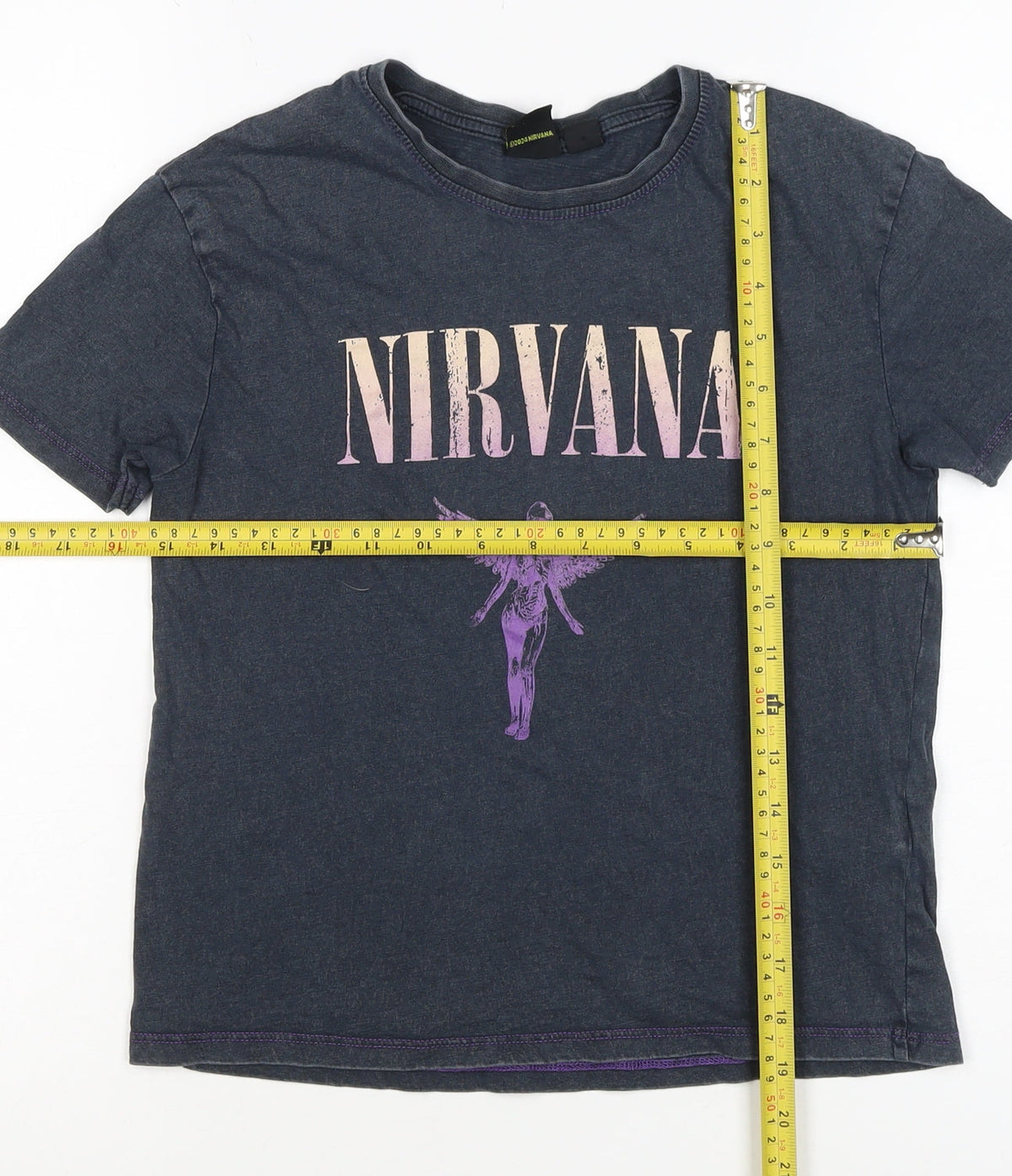 Nirvana Girls Grey 8-9 Years Graphic Band Music Short Sleeve T-Shirt