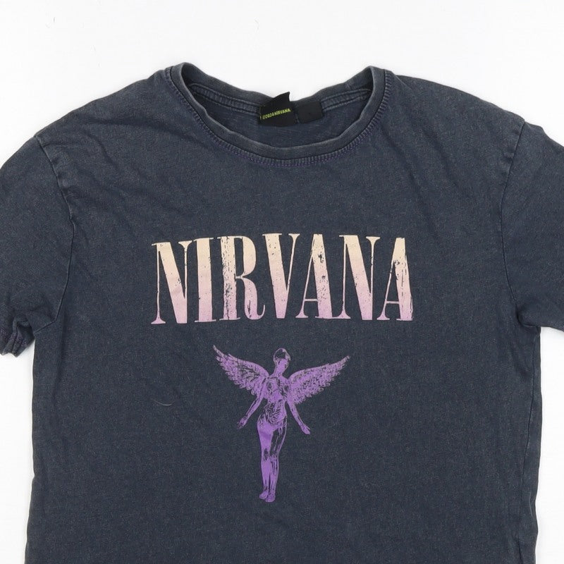 Nirvana Girls Grey 8-9 Years Graphic Band Music Short Sleeve T-Shirt