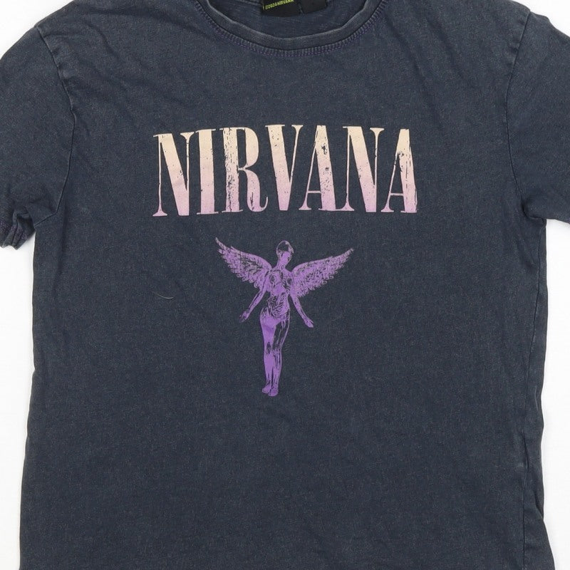 Nirvana Girls Grey 8-9 Years Graphic Band Music Short Sleeve T-Shirt
