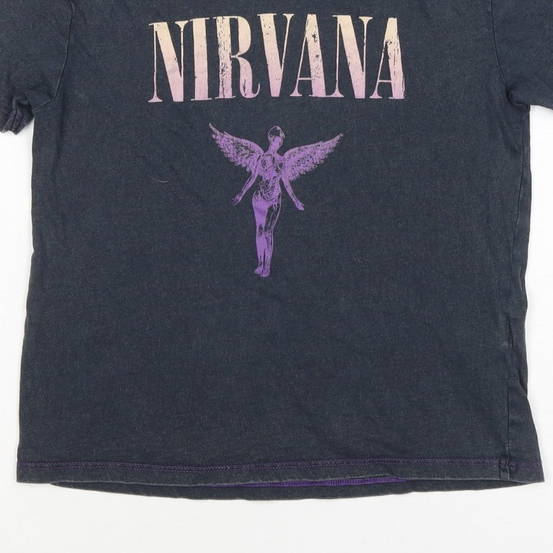 Nirvana Girls Grey 8-9 Years Graphic Band Music Short Sleeve T-Shirt