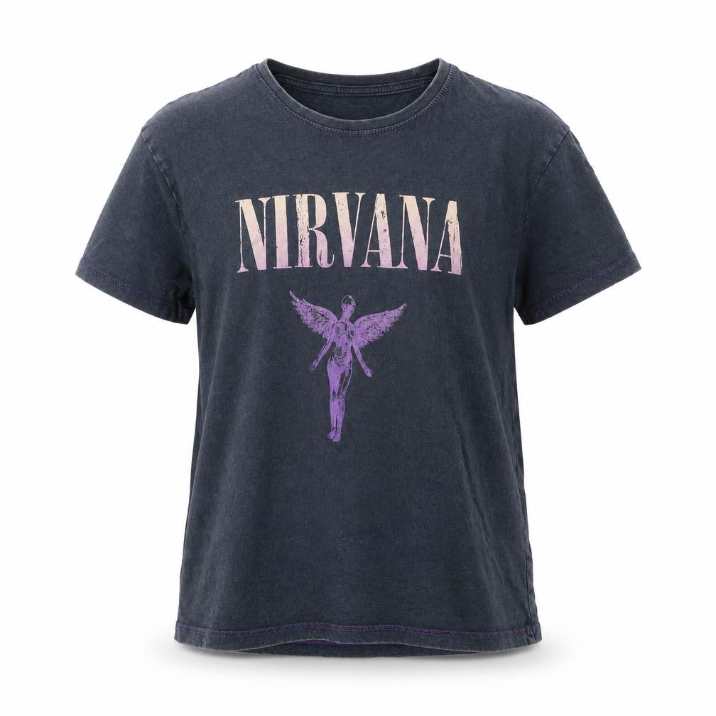 Nirvana Girls Grey 8-9 Years Graphic Band Music Short Sleeve T-Shirt