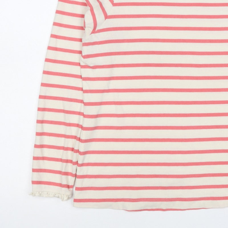 Joules Women Pink Ivory Stripe Ruffle Long Sleeve Cotton Top UK 12