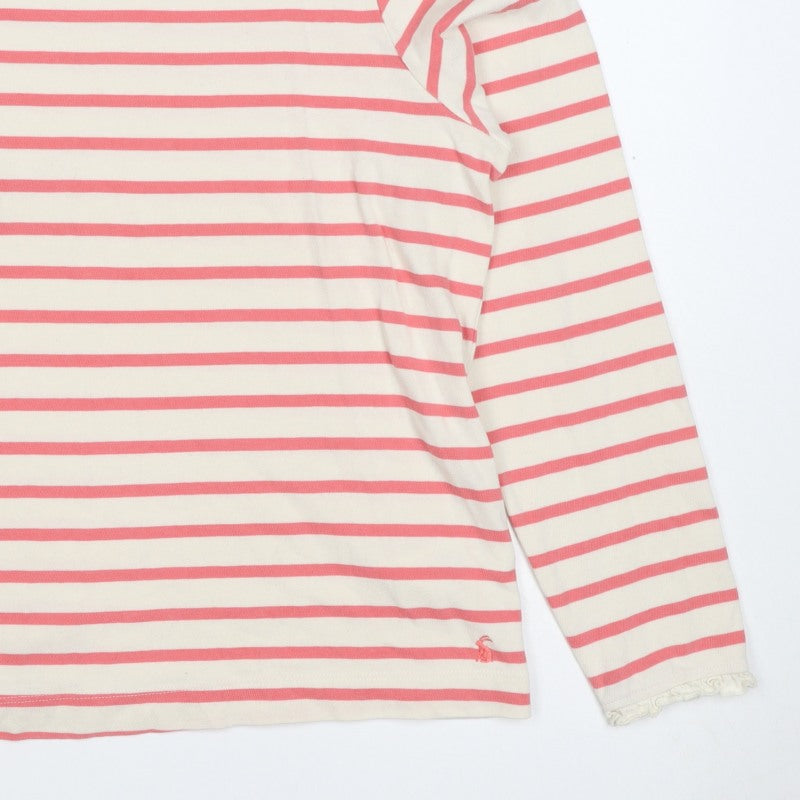 Joules Women Pink Ivory Stripe Ruffle Long Sleeve Cotton Top UK 12
