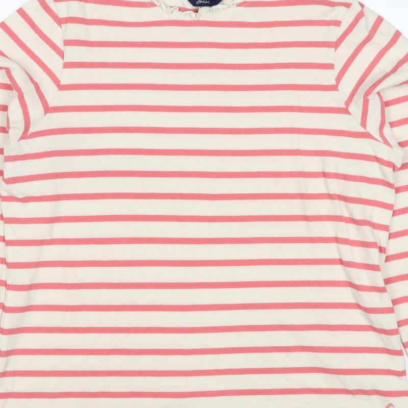 Joules Women Pink Ivory Stripe Ruffle Long Sleeve Cotton Top UK 12