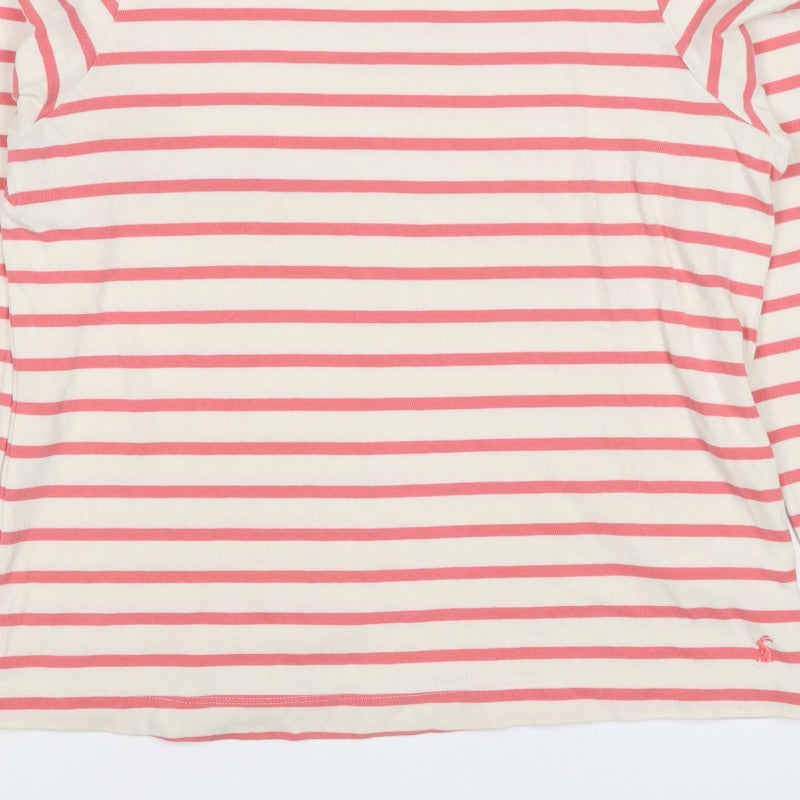 Joules Women Pink Ivory Stripe Ruffle Long Sleeve Cotton Top UK 12