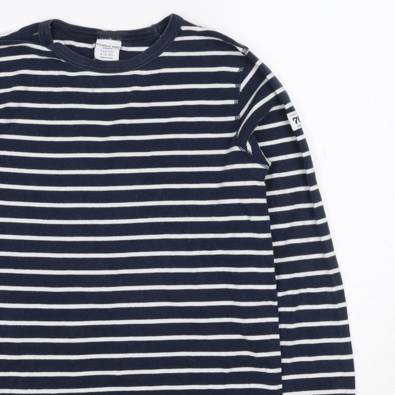 Polarn O. Pyret Girls Blue Stripe Long Sleeve Basic T-Shirt 8-10 Years