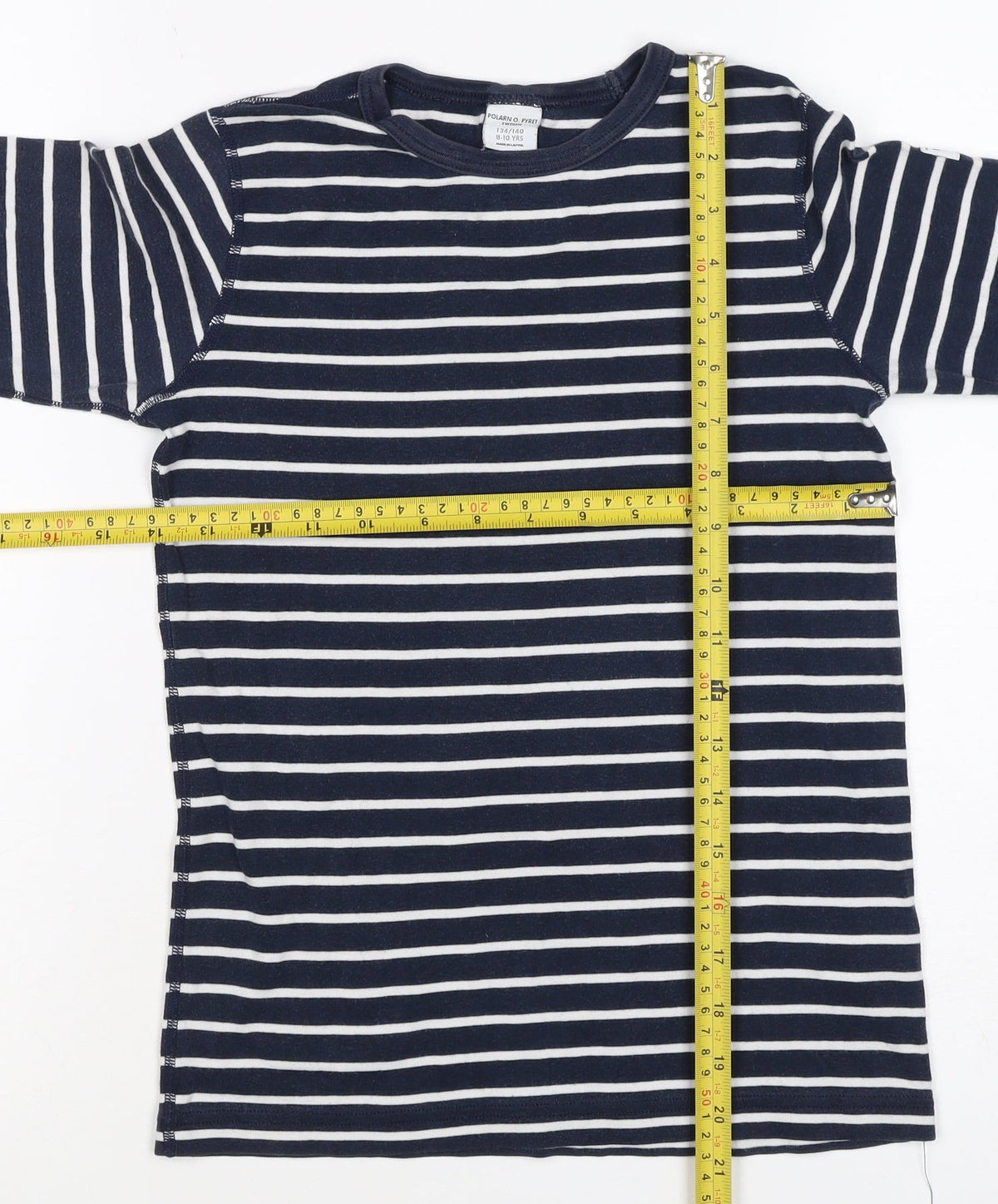 Polarn O. Pyret Girls Blue Stripe Long Sleeve Basic T-Shirt 8-10 Years