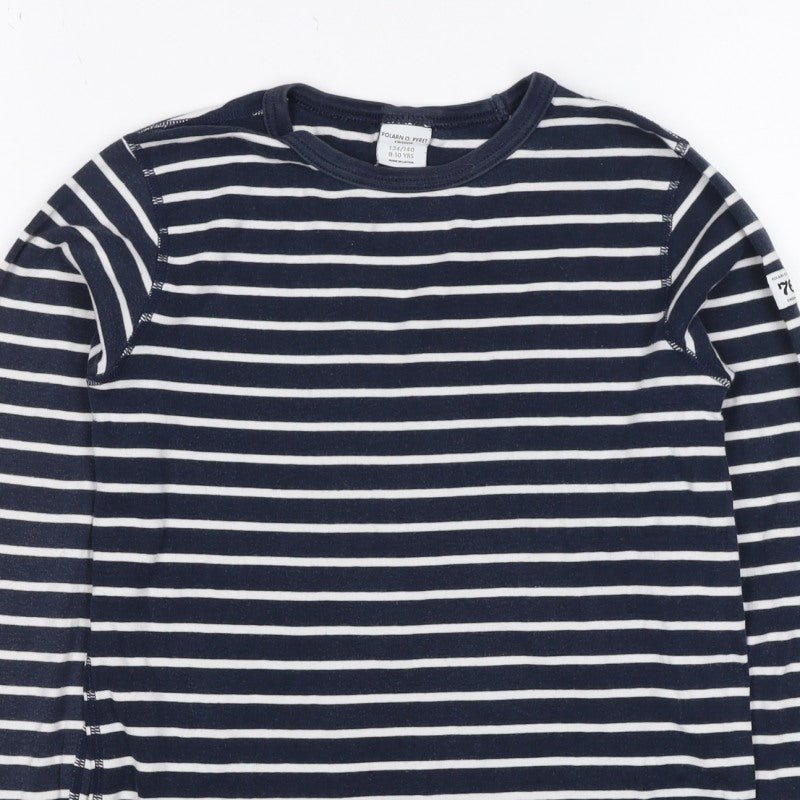 Polarn O. Pyret Girls Blue Stripe Long Sleeve Basic T-Shirt 8-10 Years
