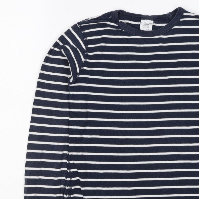 Polarn O. Pyret Girls Blue Stripe Long Sleeve Basic T-Shirt 8-10 Years