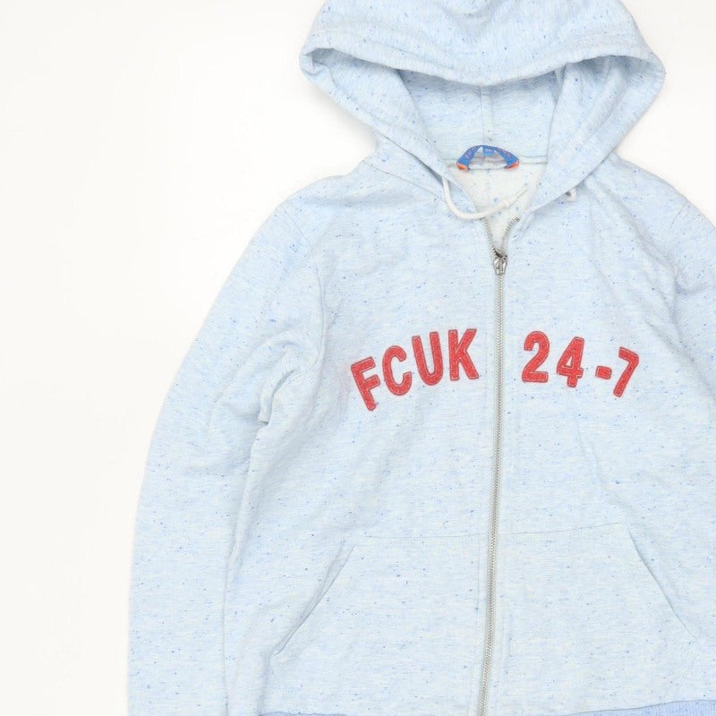 FCUK Jeans Women Blue XL Full Zip Hoodie Logo Fleece