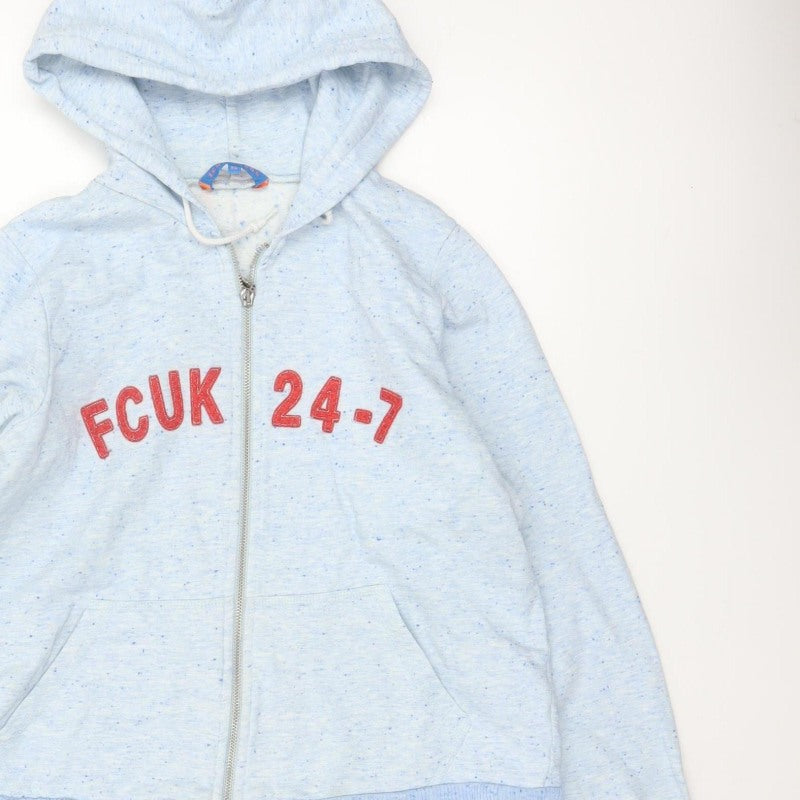 FCUK Jeans Women Blue XL Full Zip Hoodie Logo Fleece
