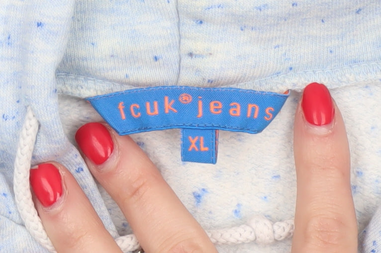 FCUK Jeans Women Blue XL Full Zip Hoodie Logo Fleece