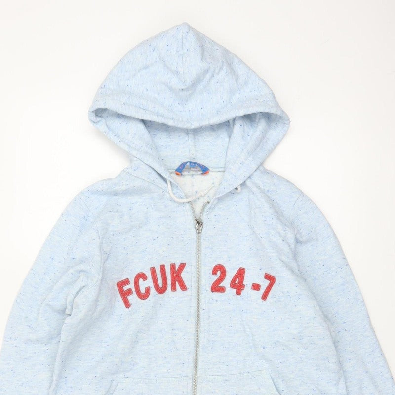 FCUK Jeans Women Blue XL Full Zip Hoodie Logo Fleece