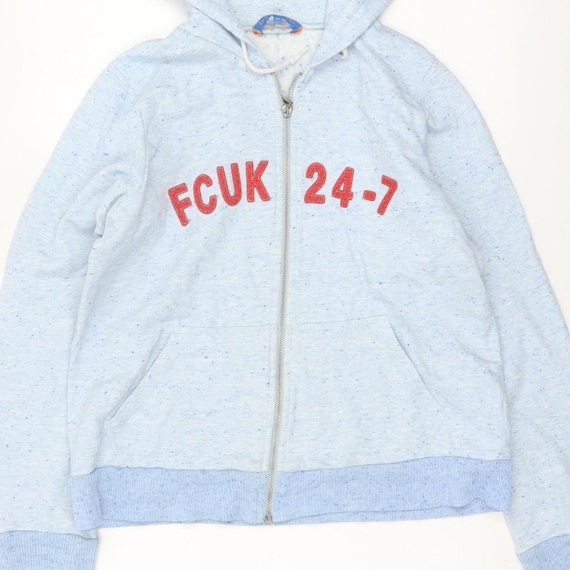 FCUK Jeans Women Blue XL Full Zip Hoodie Logo Fleece