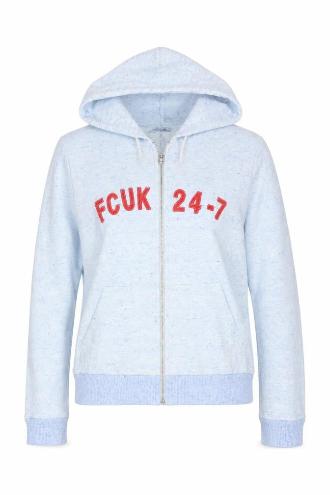 FCUK Jeans Women Blue XL Full Zip Hoodie Logo Fleece