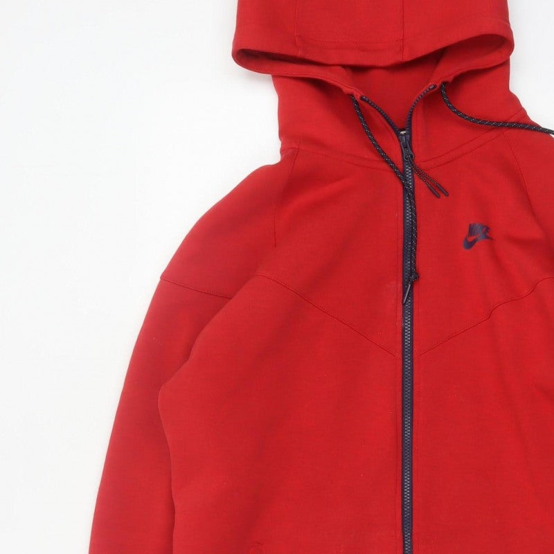 Nike Men’s Red L Full Zip Hooded Fleece Sweatshirt Logo Pockets