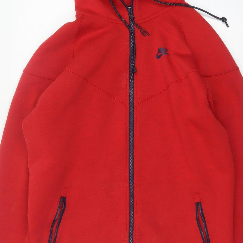 Nike Men’s Red L Full Zip Hooded Fleece Sweatshirt Logo Pockets