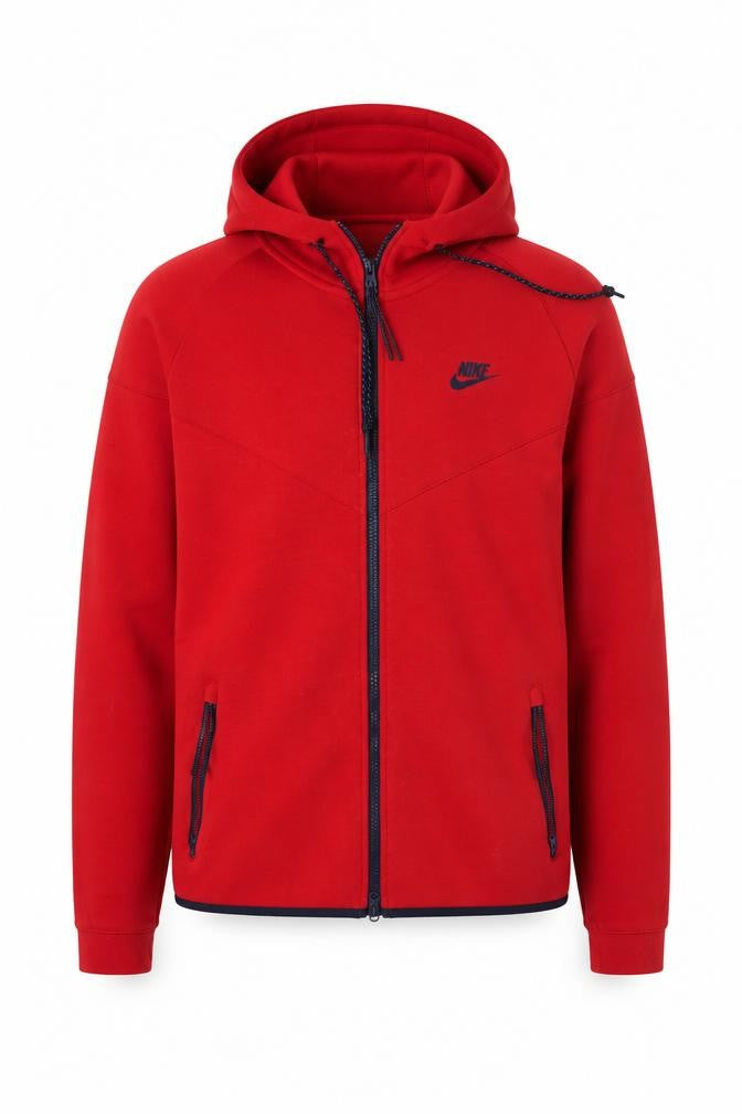 Nike Men’s Red L Full Zip Hooded Fleece Sweatshirt Logo Pockets
