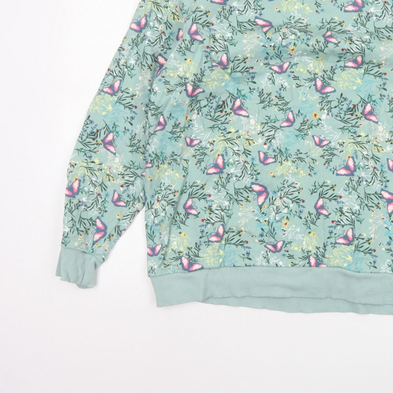 Cotton Traders Women's Green UK 18 Butterfly Floral Crew Neck Sweatshirt