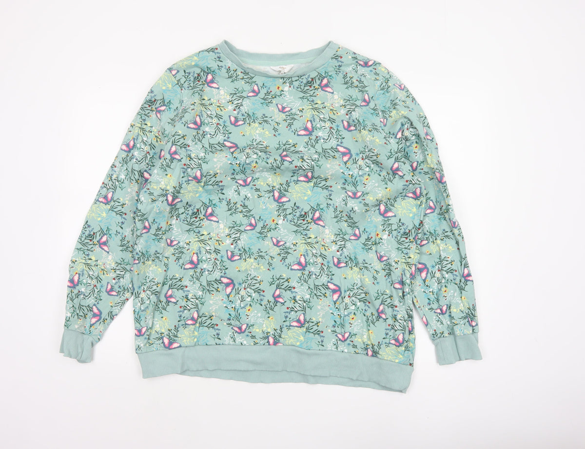 Cotton Traders Women's Green UK 18 Butterfly Floral Crew Neck Sweatshirt