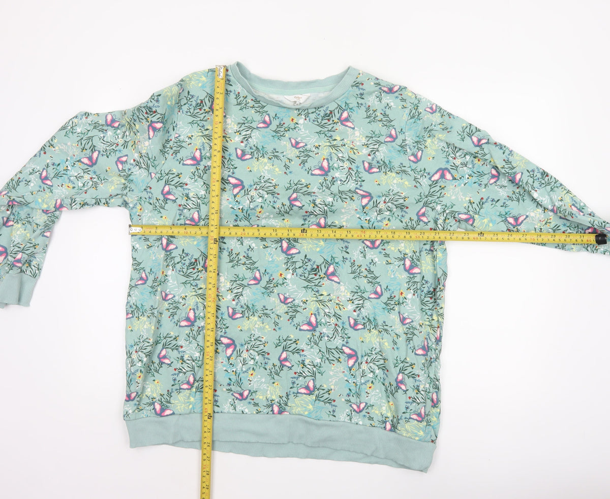 Cotton Traders Women's Green UK 18 Butterfly Floral Crew Neck Sweatshirt