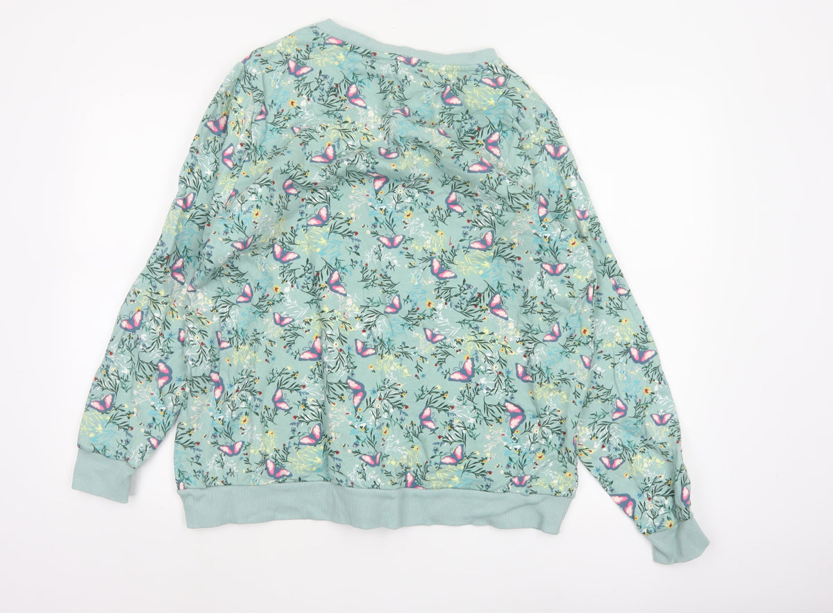 Cotton Traders Women's Green UK 18 Butterfly Floral Crew Neck Sweatshirt
