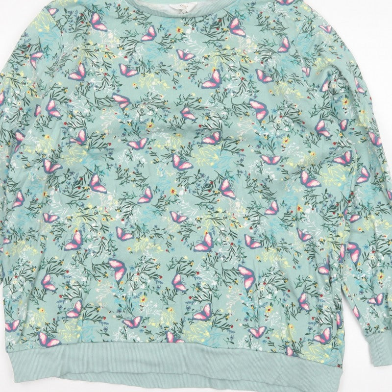 Cotton Traders Women's Green UK 18 Butterfly Floral Crew Neck Sweatshirt