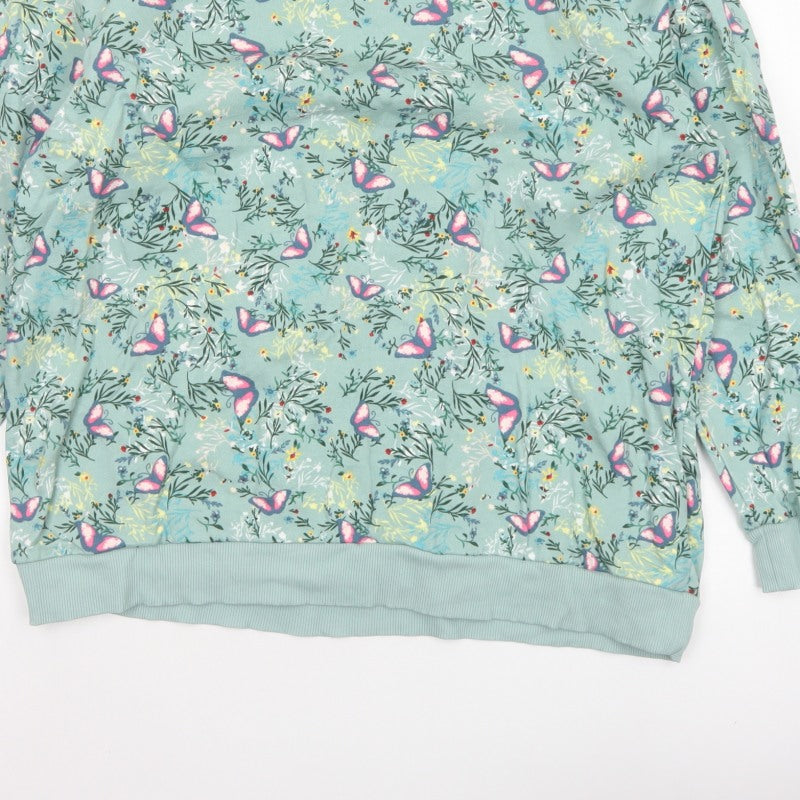 Cotton Traders Women's Green UK 18 Butterfly Floral Crew Neck Sweatshirt
