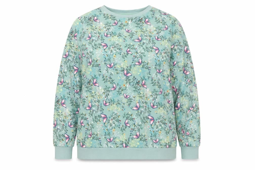 Cotton Traders Women's Green UK 18 Butterfly Floral Crew Neck Sweatshirt